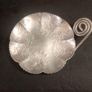 1700 Farber & Shelvin Hand Wrought Aluminum Tray Fiddlehead Handle Scalloped